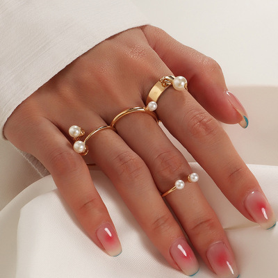 New Ins Temperament Pearl Ring For Women Fashion And Popular Opening Adjustable Ring Retro Combination Banquet Gift