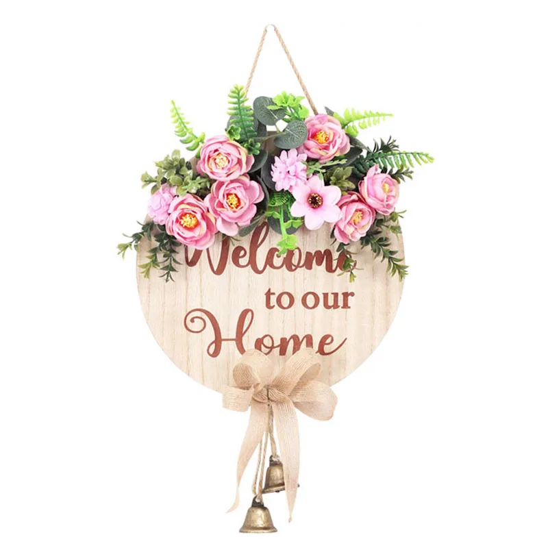 Country Style Hello Wreath Front Door Decorative Plate Round Welcome Wooden Listing House Number Craft Decoration | Дом и сад