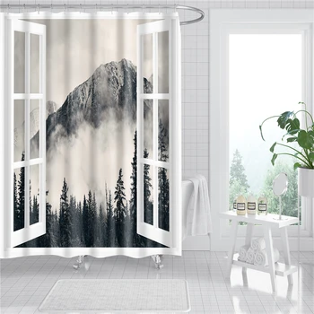 

3d shower curtain window mountains pattern waterproof and oil proof bath curtains home decoration screen cortina de bano DW193