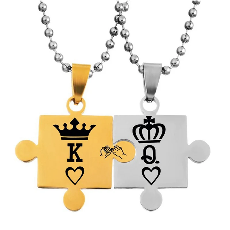 Fashion Lover Puzzle Queen And King Pendant Necklace For Couples Jewelry