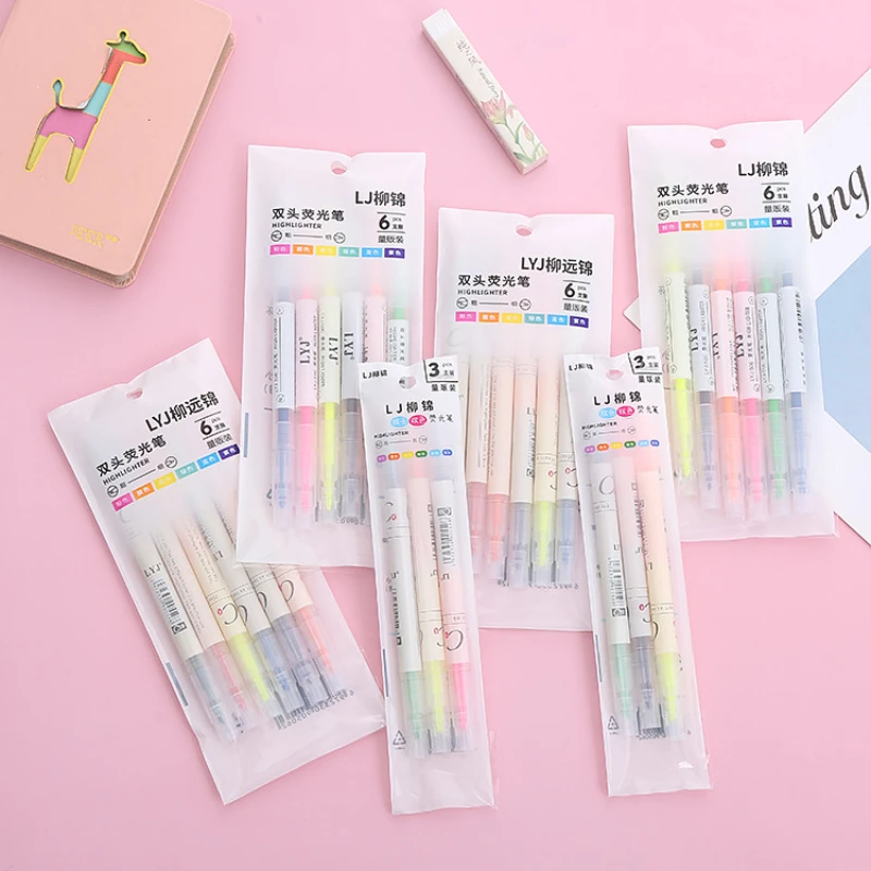 LUNCK Stationery Students Office Supplies Writing Supplies Kawaii Fruit Highlighter Set Marker Pen Oblique Head green