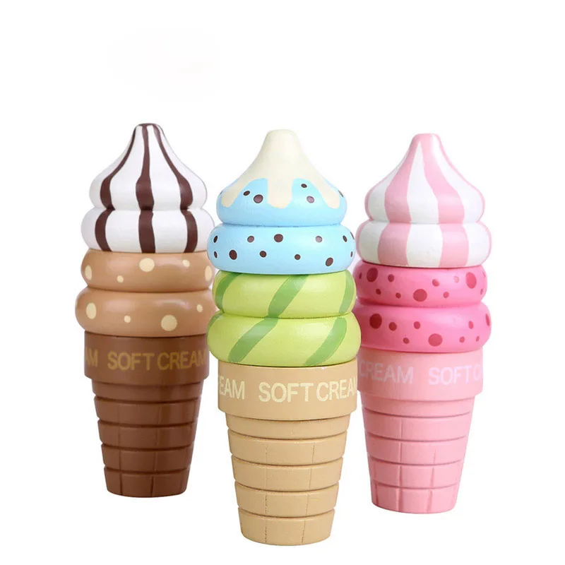 Wooden Ice Cream Pretend Play Food Kitchen Toys Educational