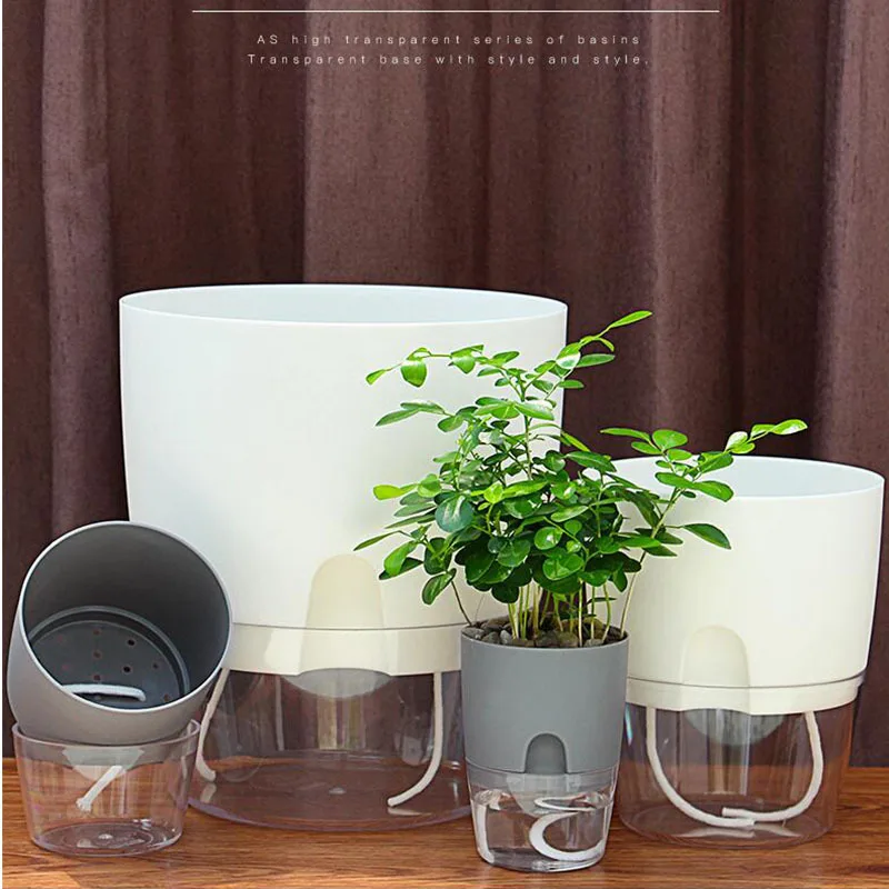 Lazy Self-watering Flowerpot Automatic Water Absorption Succulent Aquaculture Transparent Round Plastic Hydroponic Flowerpot flower pot hydroponic flower pot plant pot