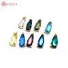 (37099)6PCS 16x8MM 24K Champagne Gold Color Brass and Glass Long Drop Shape Charms Pendants Jewelry Making Supplies Diy Findings ► Photo 3/6