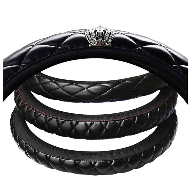 

KKYSYELVA Leather Four Seasons available without inner winding steering wheel cover suitable for 38CM size steering wheel cove
