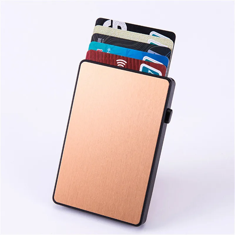 Bisi Goro Men's Bag Ultra Thin Rfid Fashion Pop Up Button Anti Theft Cardholder Aluminum Single Box Smart Wallet