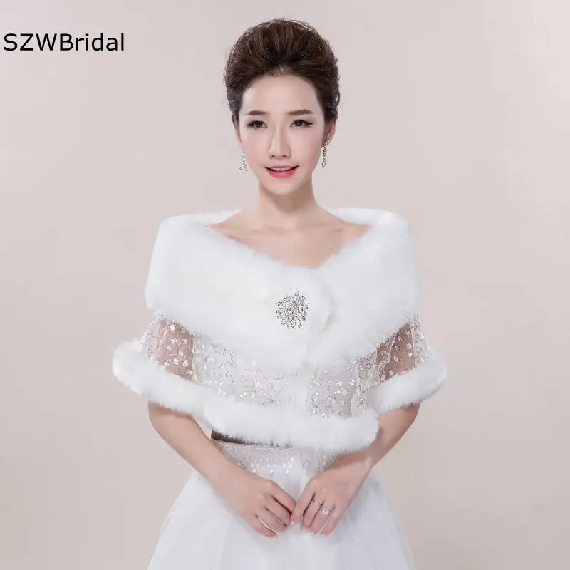 

New Arrival Long sleeve Wedding cape Bride Feather robe Bolero women Cheap wedding accessories Bridal Cape Fur shawl shrug