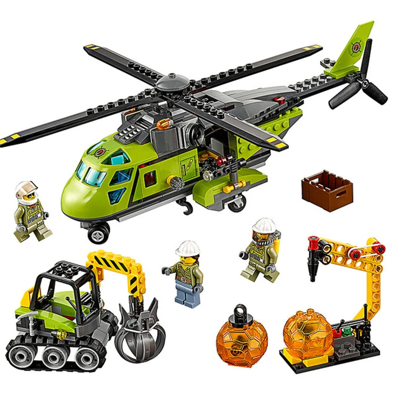 Legoings City Series Volcano Supply Helicopter Geological Prospecting Legoings 60123 Model Building Block Bricks Toys Gift