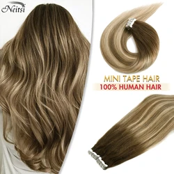 Neitsi Tape in hair Extensions Human hair Straight Machine Remy European Natural Seamless Skin Weft 12