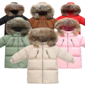 

HH Children Winter Jacket for Girls Thicken Duck Down Coat Boys Warm Fashion Long Cotton Clothes for 3-9 Years Old Kids Parkas