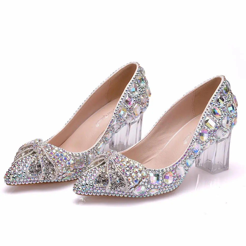 Королевские Свадебные туфли в европейском стиле с украшением в виде кристаллов; женские туфли со стразами и бантом; свадебные туфли на шпильке с острым носком; туфли подружки невесты на высоком каблуке