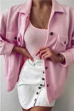 WEPBEL Women Pink Coat Casual Jacket Single Breasted Shirt Coat for Autumn Fashion Casual Solid Color Jackets