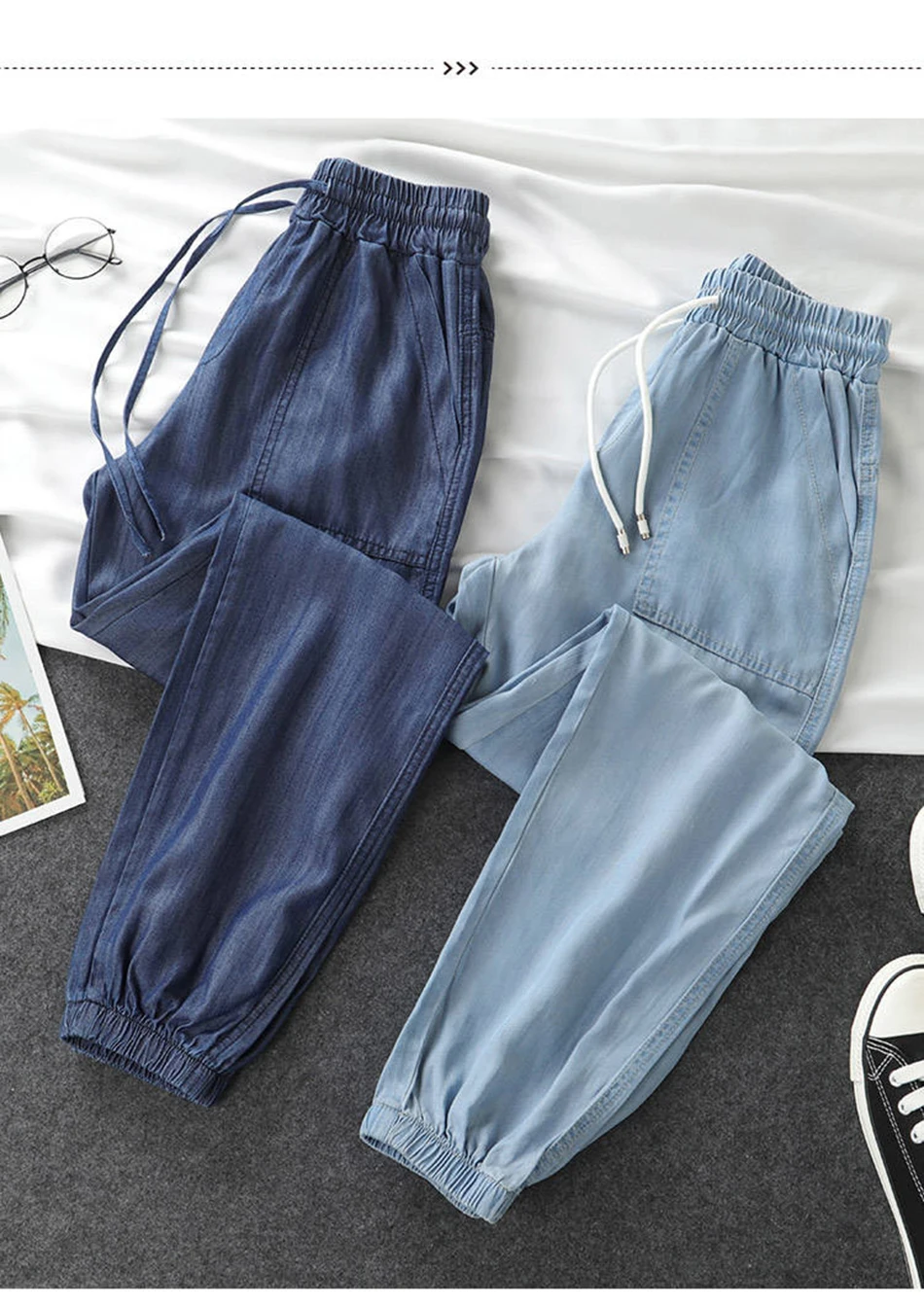 Fashion Casual Style Cotton Pants Leisure BF Harajuku Pants Summer Womens Elastic Waist Solid Basic Retro Loose Pants Trousers