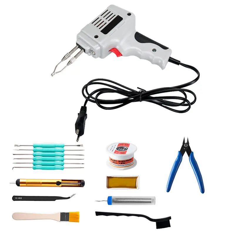 

EU 100W 220-240V Automatic Send Tin Gun Electric Soldering Iron Rework Station Desoldering Pump Welding Tool Solder Wire