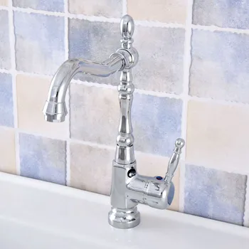 

Polished Chrome Brass Bathroom Kitchen Basin Sink Faucet Mixer Tap Swivel Spout Single Handle One Hole Deck Mounted msf634