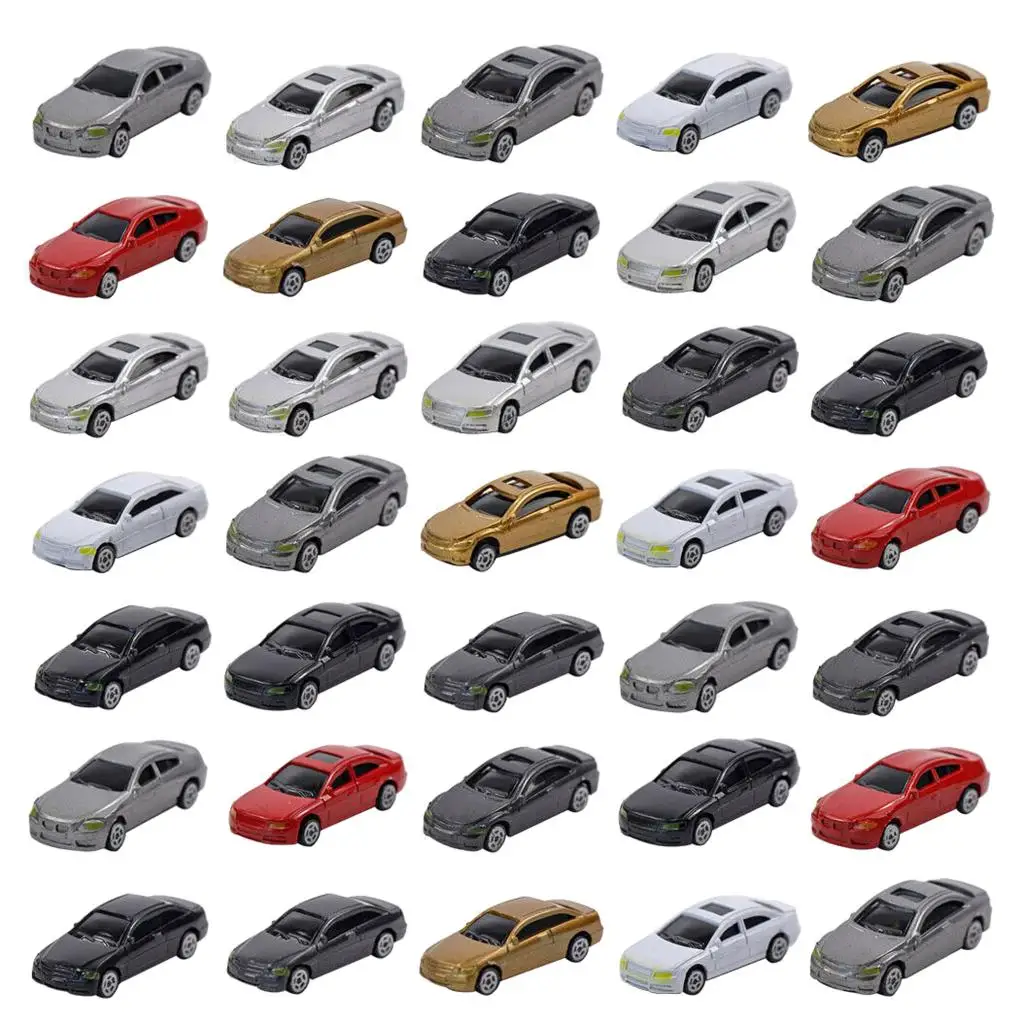 50 Pieces 1/87 Mini Model Car Plastic Vehicle Train Layout Scenery