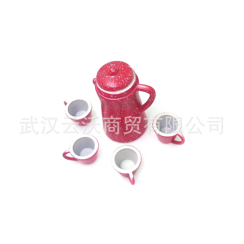 

1: 12 Dollhouse Mini Candy Toy Miniature Model Restaurant Props Red Pot Tea Cup 5 Pieces ~