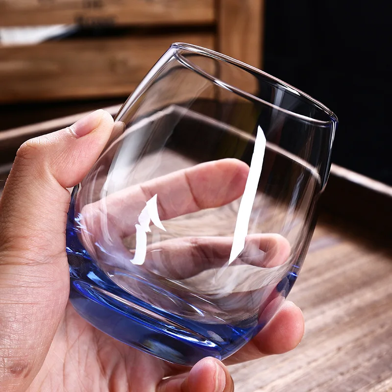 

Blue Transparent wine Glass Water Cup Oval Beer Hotel Gargle Glass Cup Milk Cup Home Office Milk Drinkware Mug Whiskey Glass