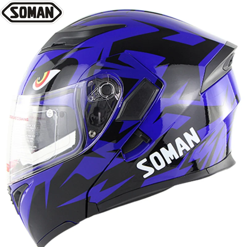 Soman стиль полный шлем мотоциклетный модный дизайн флип-козырек шлемы уличная Capacete Moto для мужчин и женщин Гонки - Цвет: Blue