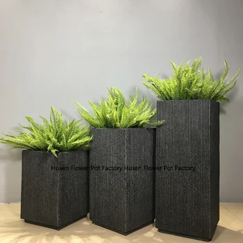 

European-style retro fiberglass square flower pot hotel lobby floor vase decoration square mouth vertical pattern flower ornamen