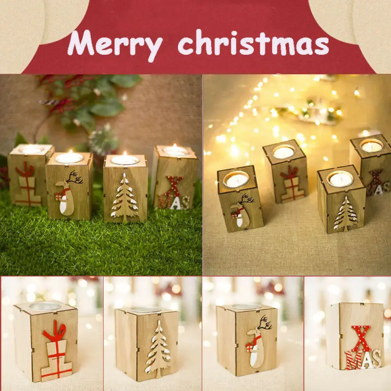 Christmas Mini Wooden Candlestick Home House Candle Holder Winter Party Decor 