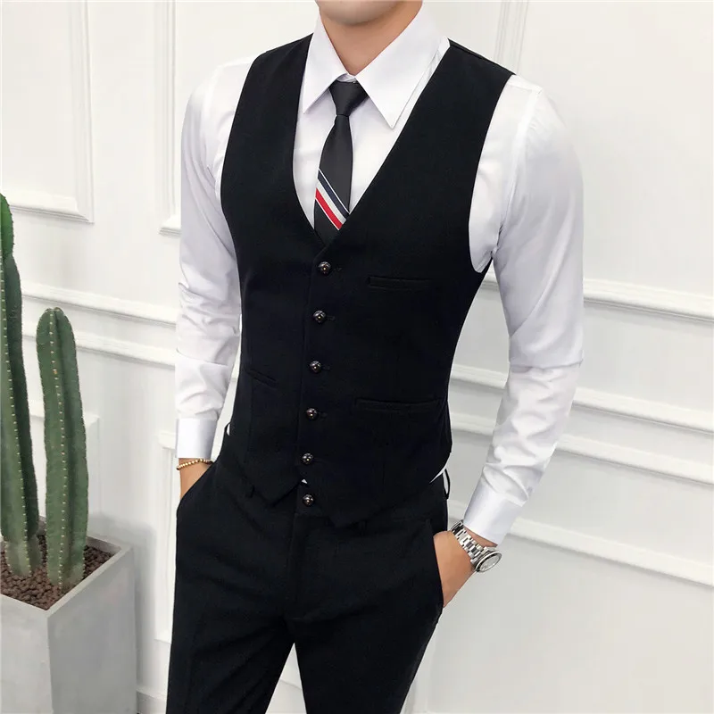 

High Quality Men Korean-style Waistcoat Business Casual Slim Fit Anti-wrinkle Youth MEN'S Waistcoat Suit Pants Two-Piece Set