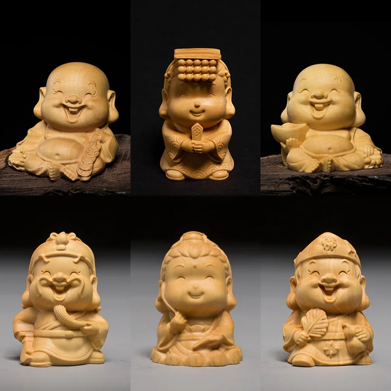 

5cm Boxwood carved high-grade car small pendant car decorated handle pieces the Buddha Q version of the small Maitreya Buddha