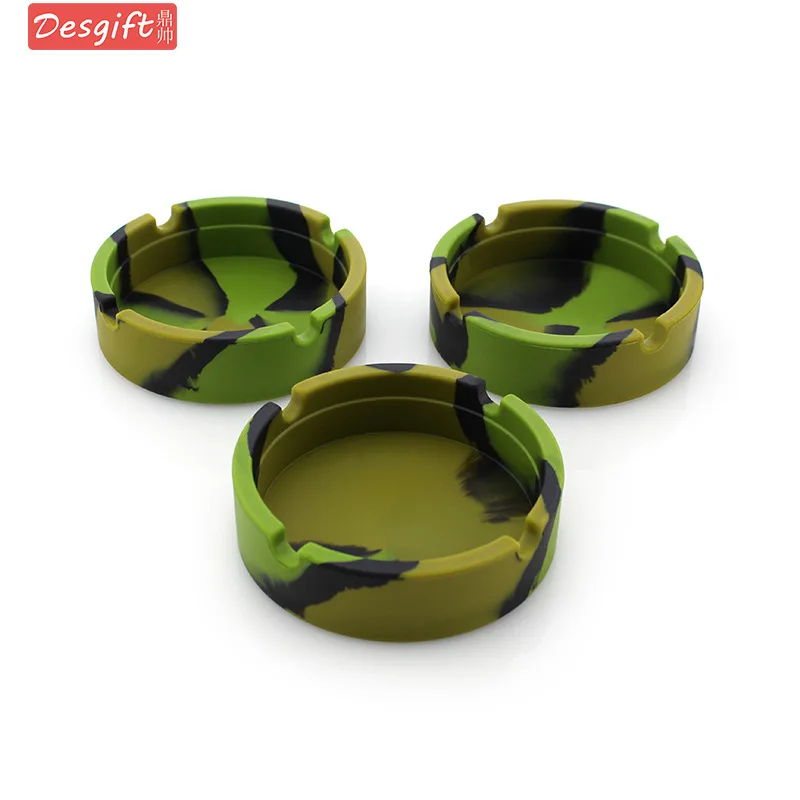 Creative Environmentally Friendly Silica Gel Ashtray Camouflage Decorative Pattern Color Mixture Circle Ashtray Box Cafe KTV Cus