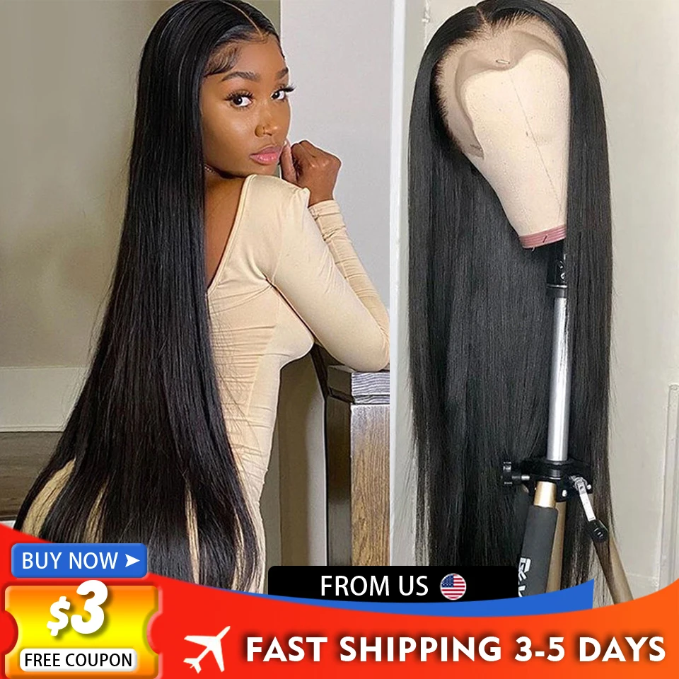 Peluca con malla Frontal lisa de 30 y 32 pulgadas, barata, de cabello humano transparente con encaje Frontal, pelucas de cabello humano brasileño con parte en T
