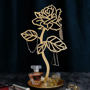 

Rose Shape Nordic Style Home Decor Earring Necklace Jewelry Stand Shopping Mall Display Rack With Tray Fashion Gift Freestanding