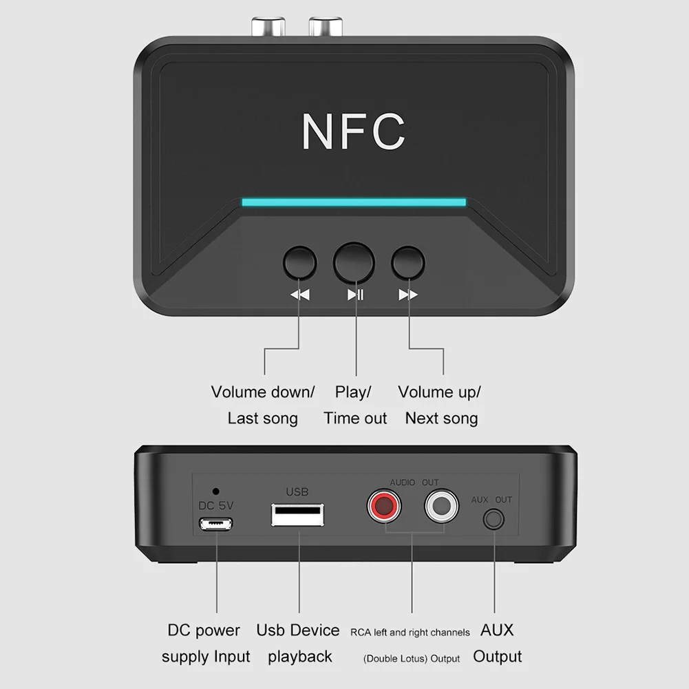Bluetooth 5 0 Receiver Smart NFC A2DP RCA AUX 3 5MM Jack Wireless Adapter Suppotr USB Play For Auto Household Speaker Headphone