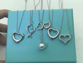 

04 XL TFB TTFF Original 925 Sterling Silver Classic Love Double Ring Shape Necklace Pendant Fashion Elegant Necklace Jewelry