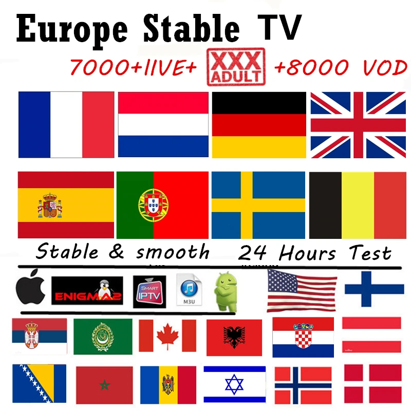 Мир взрослых ТВ подписка 7000 Live m3u android smart tv box Франция Испания Португалия немецкий Швеция арабский голландский Великобритания для ip tv box