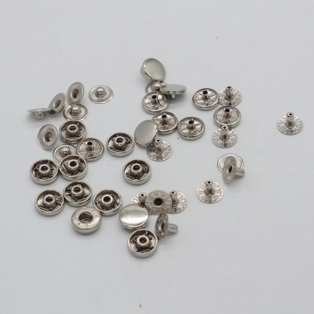 10 Sets Metal Snap Buttons Popper Studs for DIY Bags Coat Leathercraft Silver