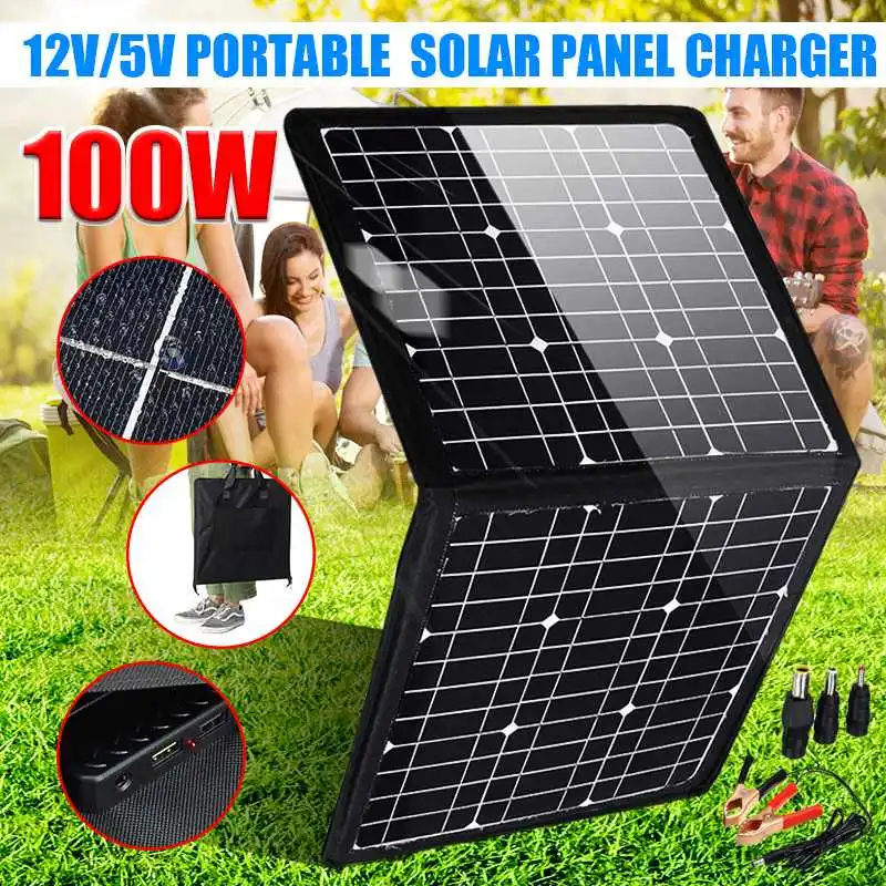 

12V/5V Flexible Solar Panel 100W Portable Outdoor Foldable Solar Panel For Camping/Boat/RV/Travel/Home Car Solar panel kits