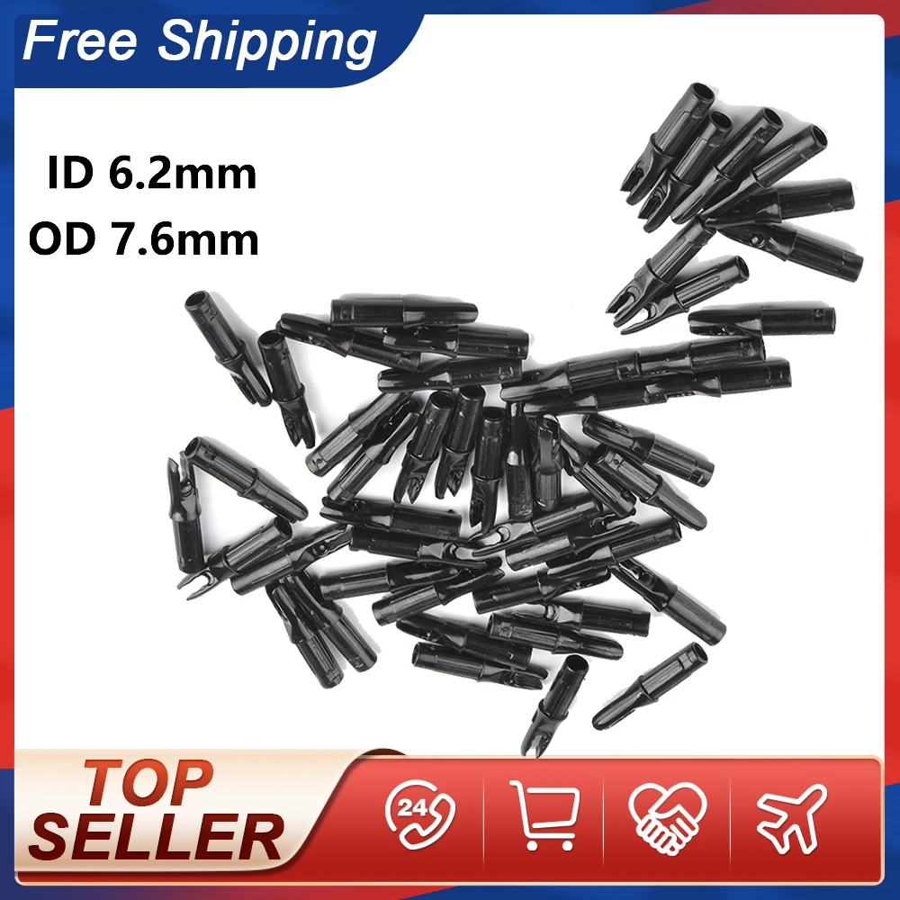 50pcs Plastic Arrow Nocks Black Color For Shaft ID 6.2mm OD 7.6mm Archery Carbon Fiberglass | Спорт и развлечения