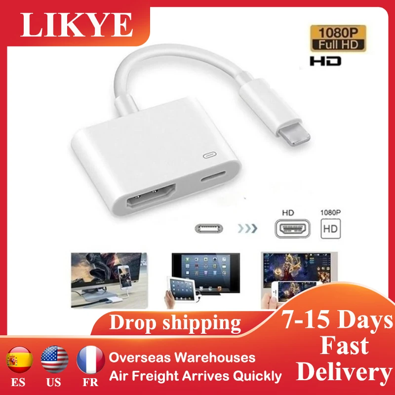 Адаптер для iPhones 8X11 iPad к проектору 1080P HDMI-совместимый HD AV ТВ-порт с зарядкой 8Pin