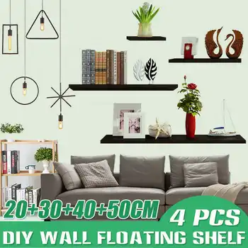 

4 Pcs/Set Wood Shelf Organizer Shelf Floating Display Wall Mounted Decorative Shelf For Flower Pot Artwork Bathroom Kitchen