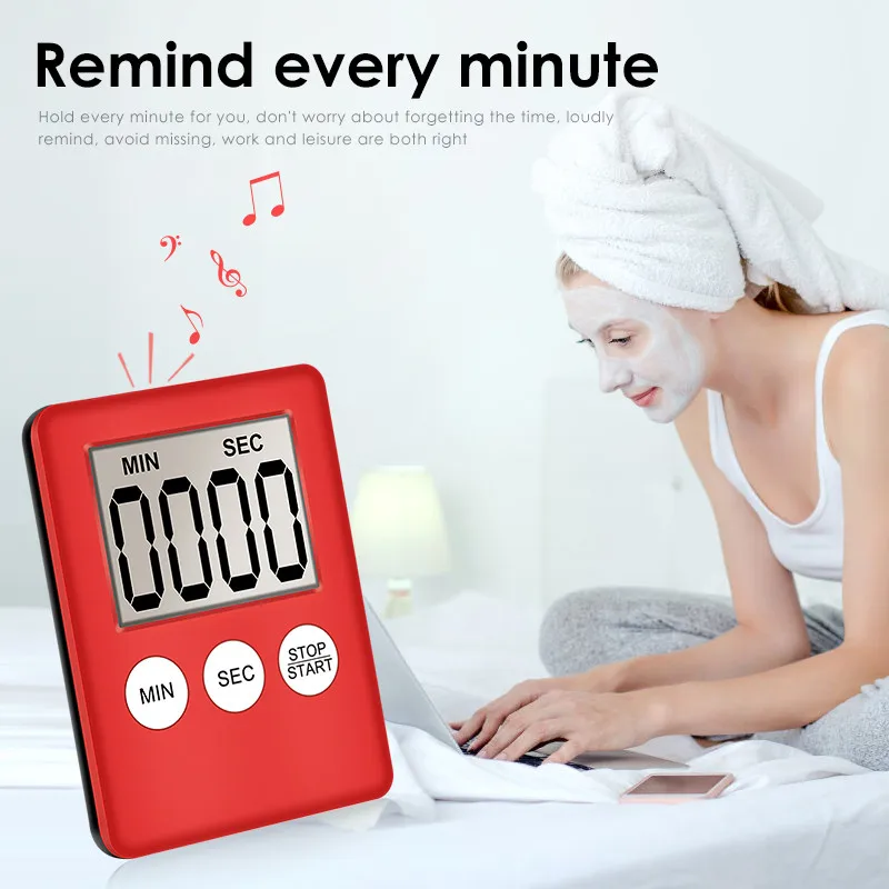 8 Colors Super Thin LCD Digital Screen Kitchen Timer Square Cooking Count Up Countdown Alarm Sleep Stopwatch Clock dropship