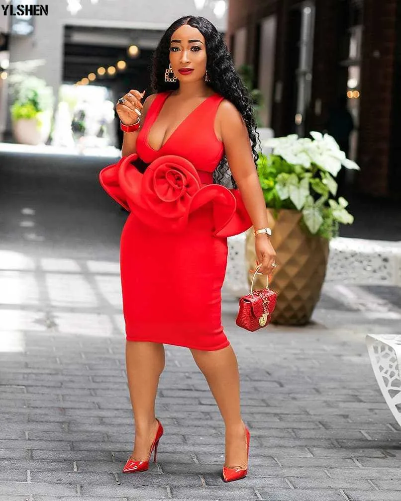 African Dresses for Women Dashiki 2019 New African Clothes Bazin Riche Sexy Slim V-neck Robe Africain Grown Bodycon Africa Dress 05