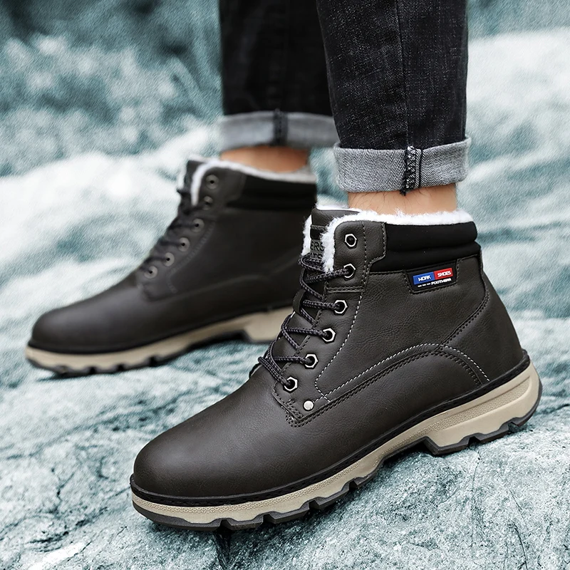 

Men Boots Super Warm Winter Boots Waterproof Rubber Plush Outdoor Work Snow Boot England Retro Ankle Boots Men Winter Shoes 45
