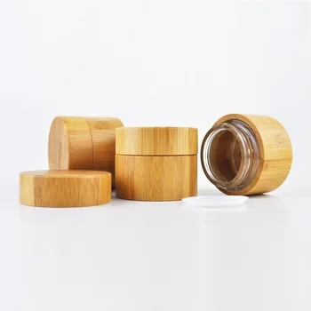 

100pcs 50g Bamboo Container Glass Cream Jar Portable Travel Jars For Cosmetic Packaging Empty Wood Glass Bottle With Lid Reuse