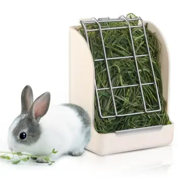 

Rabbit Grass Feeder Rack Shelf Hay Bowl Food Dispenser Spring Straw Frame For Rabbit Guinea Pig Chinchilla Small Animals