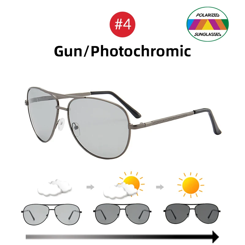 4 Gun Photochromic VIVIBEE Для мужчин фотохромные Ночное видение поляризационные солнцезащитные очки пилота Стиль Алюминий Для женщин Поляризованные Вождения Солнцезащитные очки желтые - Цвет оправы: 4 Gun Photochromic