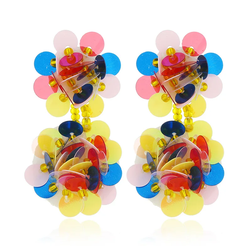 

Statement Colorful Pink Yellow Sequins Resin Flower Drop Dangle Earrings for Women Girl Wedding Party Bridal Engagement Earring