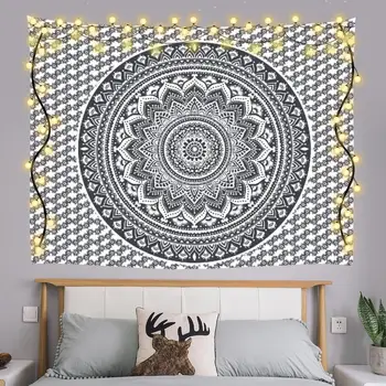 

1Set Indian Mandala Tapestry & LED Star Light String Wall Hanging Decor Blanket Ins Hippie Style Yoga Sleeping Bohemia Tapestry