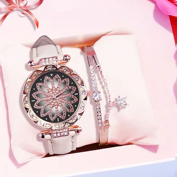 

2020 Women Watches Bracelet Set Diamond Starry Sky Ladies Bracelet Watch Girl Leather Quartz Wristwatch Band Clock Reloj Mujer