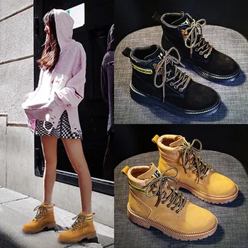 

Girls botas mujer Casual Shoes Women Platform Martin Boots Genuine Leather zapatos de mujer Ladies footware British Style Boot