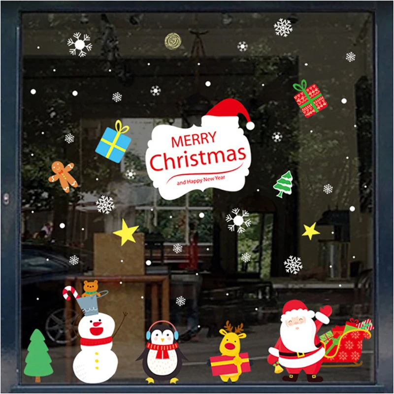 Домашний декор новогодние наклейки на окно самоклеющиеся Висячие снежный шар кулон год Рождество Фестиваль стеклянные наклейки на стену - Цвет: 50x70cm 22