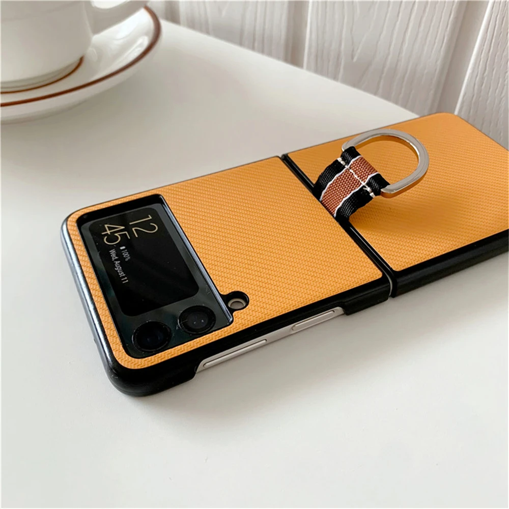 With Ring Luxury Ultra Slim Cover For Samsung Galaxy Z Flip 3 5G Case Hard Plastic Shockproof Phone Case Fashion Coque Fundas galaxy z flip3 5g case
